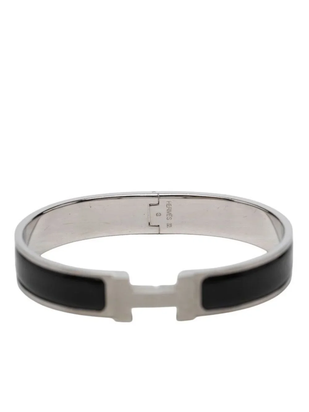 Hermes Click HH T5 XL Enamel Bracelet Bangle Silver Black Metal